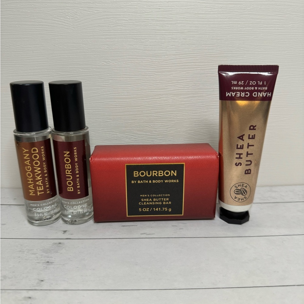 Men's Bourbon Mahogany Teakwood Cologne Soap Bath & Body Works Shea Hand Cream